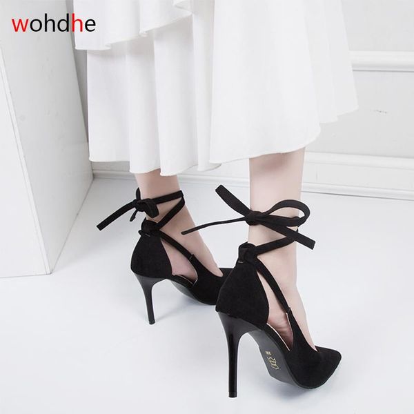 

wohdhe flock women pumps pointed toe sandals back strap summer super heels 10cm party shoes hollow out shallow, Black
