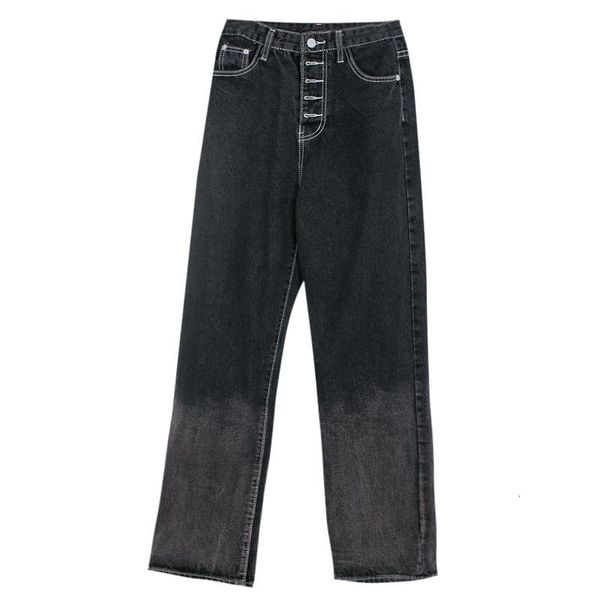 

small design fashionable high waisted jeans for women autumn / winter gradient straight tube, Blue