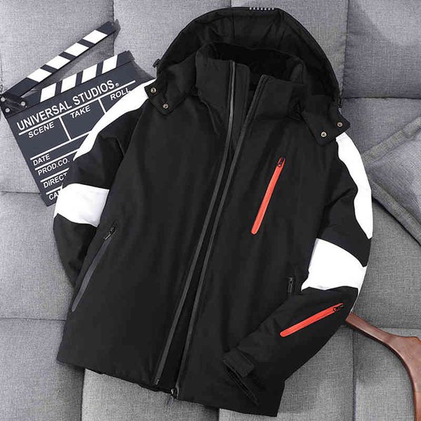 

winter jacket men fashion down 2021 new warm zipper white duck coat hooded man parkas patchwork casual black/white outwear