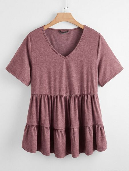 

plus v-neck peplum s1sk#, Black