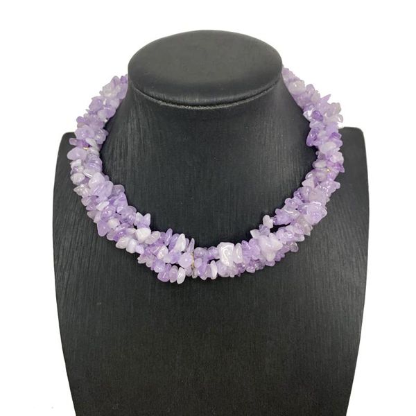 

chokers 9 natural stone chips beads strand necklace fluorite agat crystal amazonite violet shell short multilayer chain clavicle choker, Golden;silver