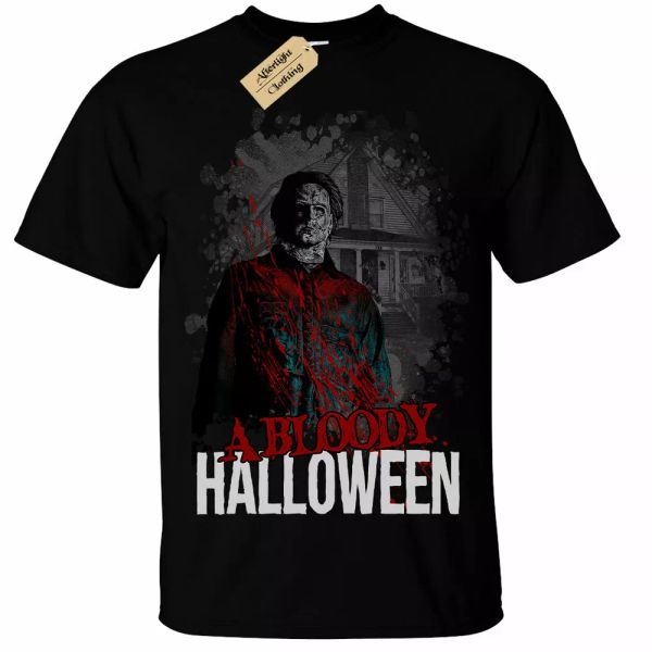 

a bloody halloween horror mens t-shirt, White;black
