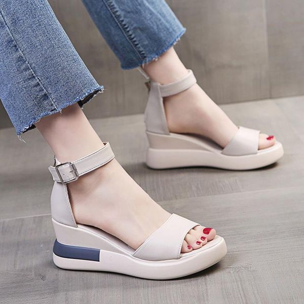 

dress shoes breathable sandals women's summer fashion wedge heel platform word with women, Black