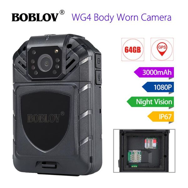 

cameras boblov wg4 64g wearable security body camera wifi 4g/3g gps worn night vision 1080p video cam extra battery