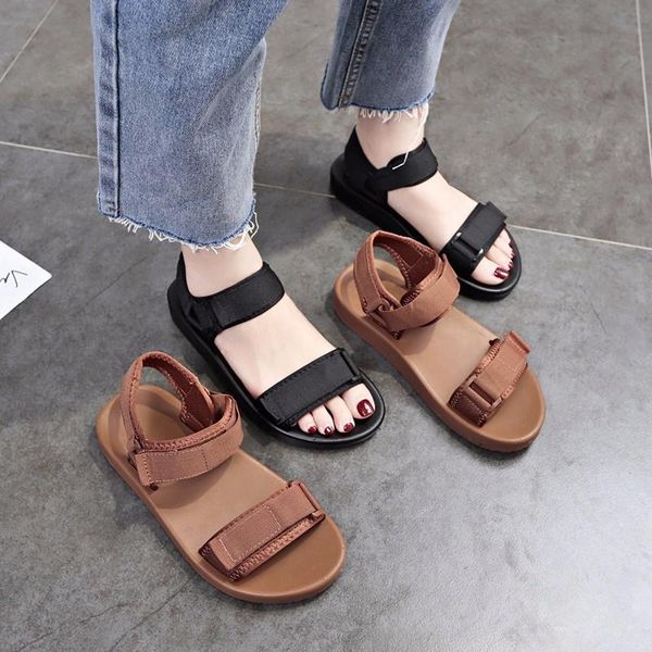 

sandals women shoes gladiator open toe hook & loop soft jelly female casual women's flat platform beach, Black