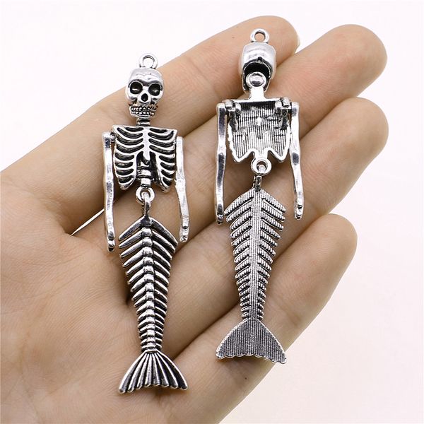 1 pc estilo retro braço ajustável sereia esqueleto pingente punk colares diy charme metal jóias artesanato fazendo 18x74mm