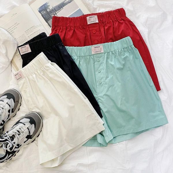 

women's shorts red button up women elastic waist wide leg classic high label loose and slim casual pants, White;black