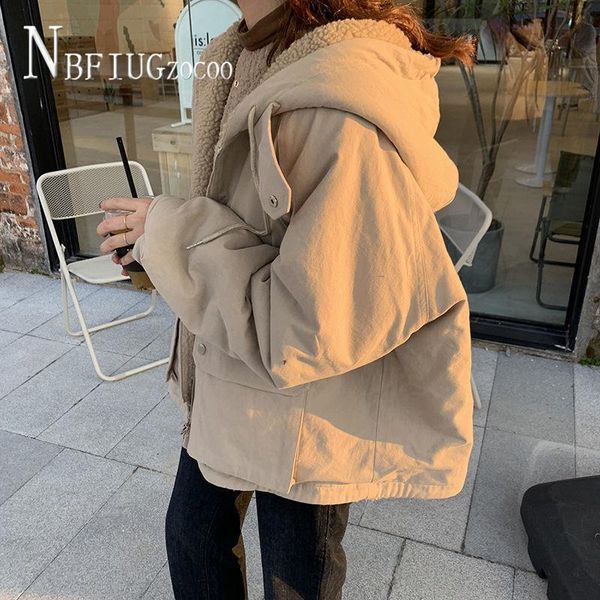 

women's jackets double side can wear women lamb wool parka winter thicken hooded outwear, Black;brown