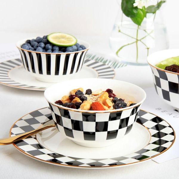 

geometric black and white bowl european ceramic household tableware weekend table cutlery bowls