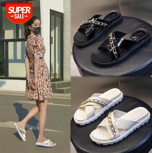 

genuine leather sandals, casual fairy style all-match slippers, women's outer wear flat shoes trend #ga7c, Black