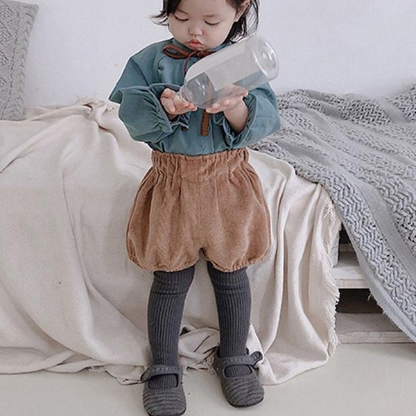 

shorts 2021 autumn baby girls corduroy thicken warm loose elastic pants solid color clothes, Black