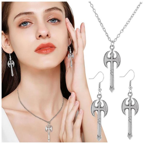 

earrings & necklace 2021 classic cross lady pendant set fashion alloy metal chain for women jewelry gift accessories, Silver