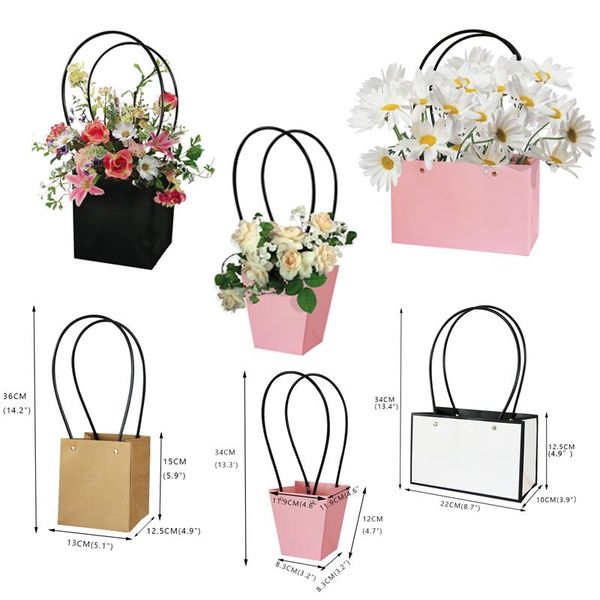 

party decoration wedding flower box portable waterproof paper handy gift bag kraft handbag flowers packaging for cake birthday