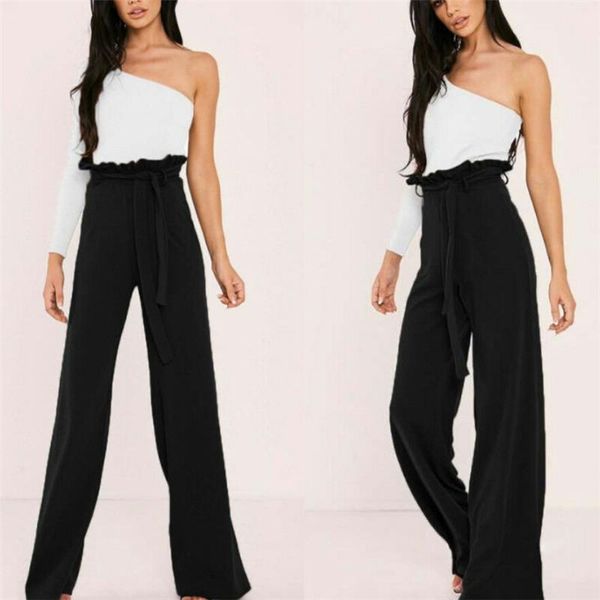 

women's pants & capris fashion women ol wide leg ladies formal office pant summer casual long drawstring lace up loose work trousers, Black;white
