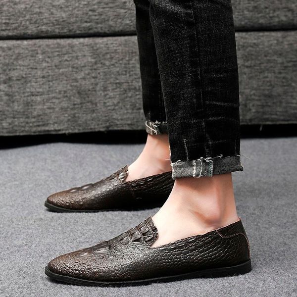 

dress shoes spring autumn outdoor men genuine leather fashion business winter male plush slip-on lazy brogue 200417, Black
