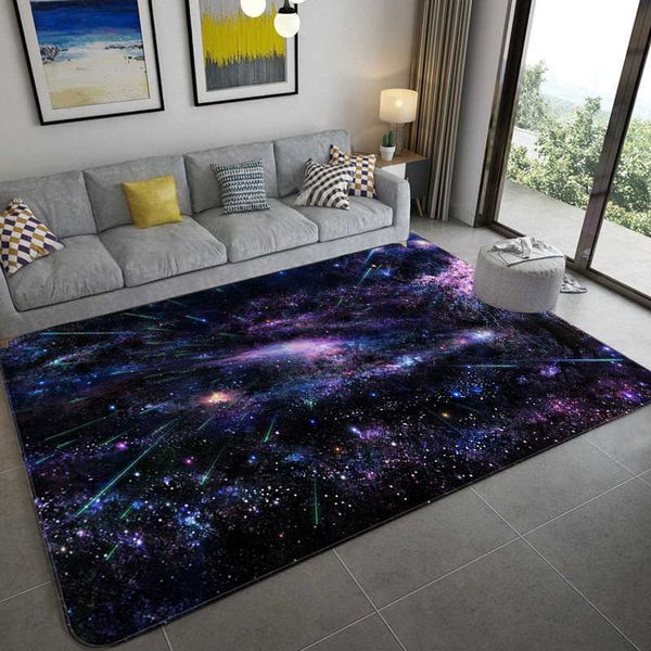 Galaxy Space Stars Padrão Tapetes para sala de estar Quarto Área Tapete Kids Room Play Mat Flanel Macio 3D Impresso Casa Grande Tapete Y0803