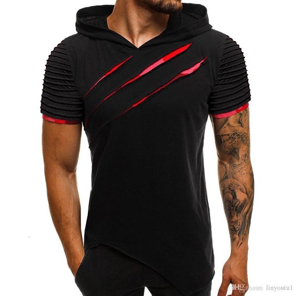 

men's t-shirts fashion hooded scratch t-shirt summer pattern casual gyms fitness comfortable shirt clothing camisetas homb 17ny, White;black