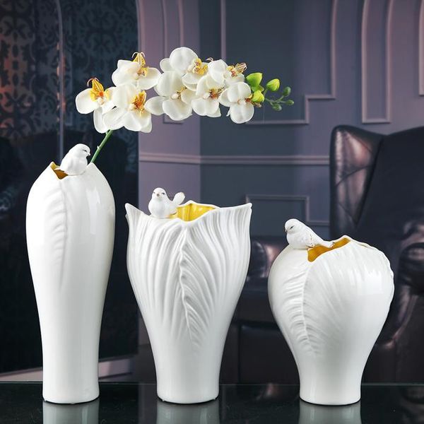 

vases white ceramic creative magpie birds flowers vase pot home decor crafts room wedding decorations handicraft porcelain figurines