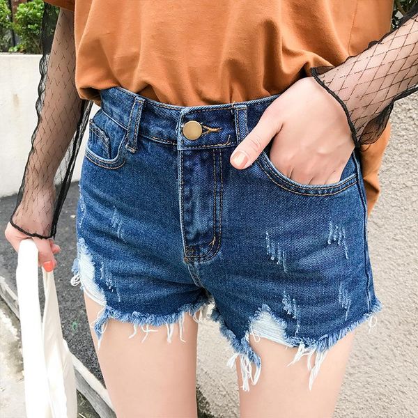 

women's shorts summer women fashion large size denim female zipper button pocket hole ripped casual 2021 slim-type, White;black