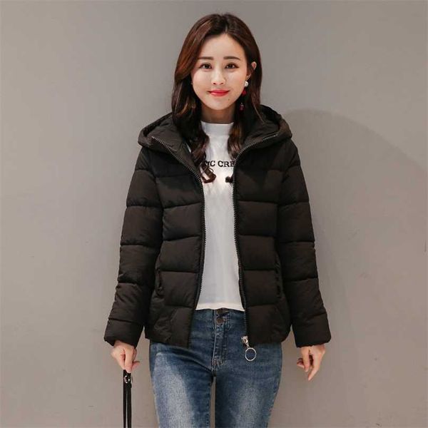 

winter hooded short jacket women plus size solid women's parkas stand collar loose cotton padded casual thick coat ladies 211108, Black