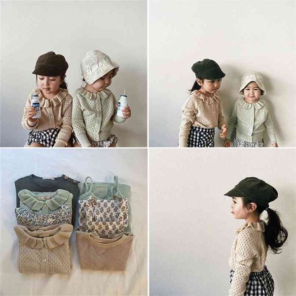 

beautiful girl long sleeve cotton cardigan soor ploom kids autumn spring winter coats ruffle collar baby 210619, Blue;gray