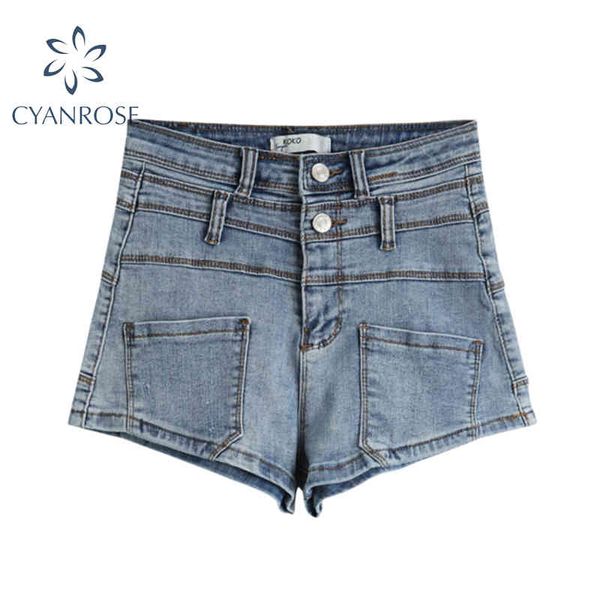 

casual denim short pants high waist button new streetwear retro crop jeans trousers relax wild loose wide leg pants 210417, Blue