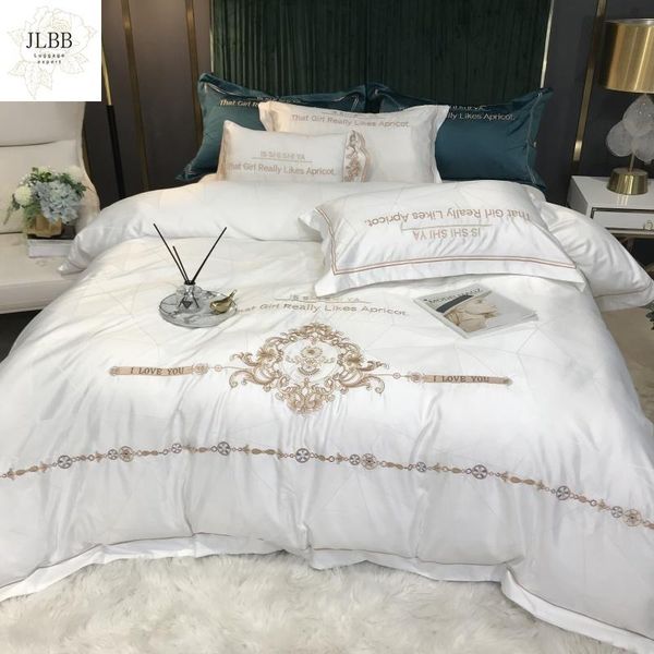 

bedding sets luxury satin jacquard silk cotton embroidery set  king double duvet cover bed linen pillowcases home textile