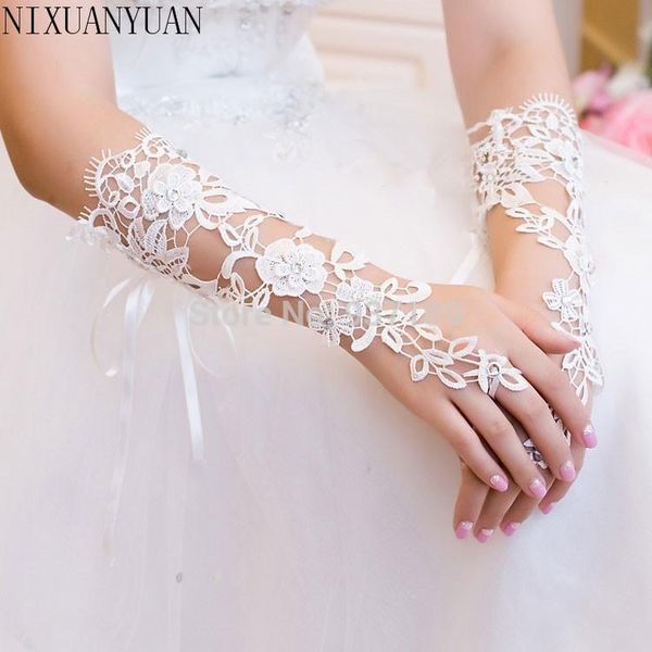 

bridal gloves arrival 2021 luxury lace flower glove hollow wedding dress accessories white