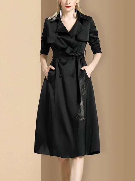 

women's trench coats high end temperament goddess fan acetate satin windbreaker winter 2021 irregular hanging handsome and capable coat, Tan;black