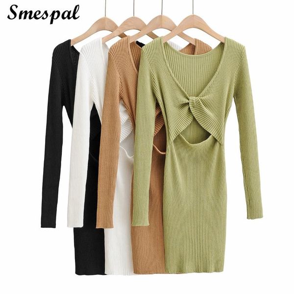 

women knitting backless dresses solid sweater bodycon dress in back cross design casual, Black;gray