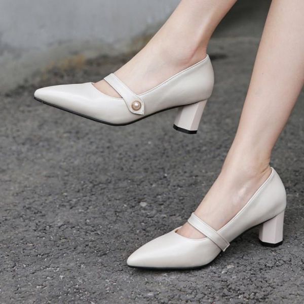 

dress shoes fanyuan heels pointed toe slip on women pu leather ladies pumps fashion square heel shallow single size 34-43, Black
