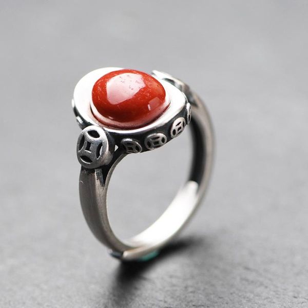 

cluster rings fnj 925 silver ring for women jewelry 100% original pure s925 sterling natural south red agate, Golden;silver