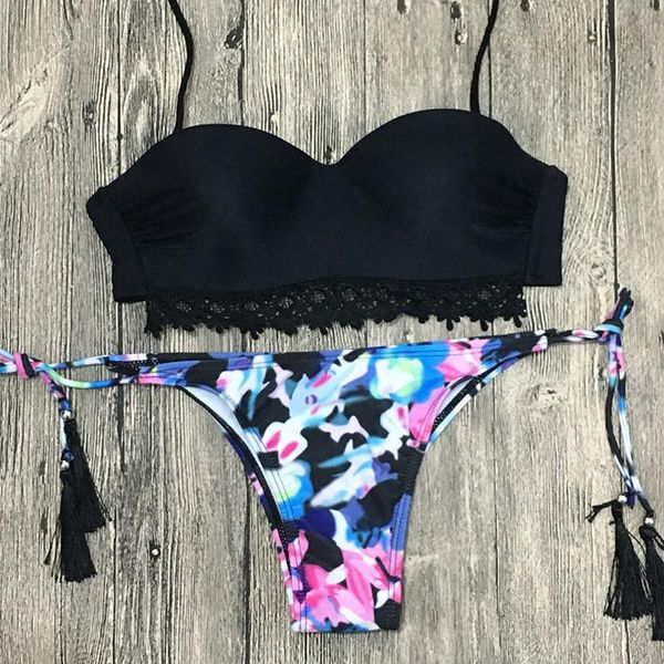 

two-piece suits woman bikini set floral swimsuit bikinis female bathing suit push up swimming women swimwear lace patchwork