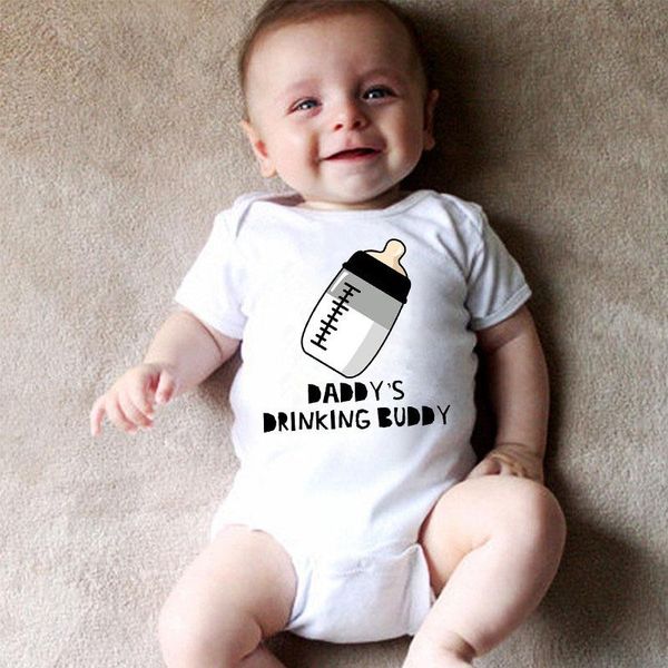 

rompers 2021 hipster cotton born infant baby boy girls bodysuit daddy's drinking buddy romper jumpsuit, Blue