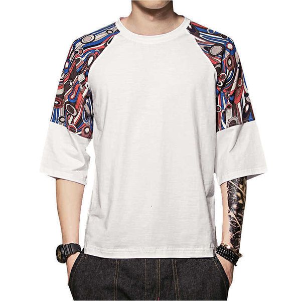 

men's t-shirts brand spring summer fashion loose round neck mens t-shirts vintage ethnic style printing casual men t-shirt fhk3, White;black