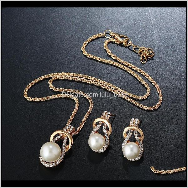 

& sets drop delivery 2021 arrival fashion pearl crystal necklace and earrings set for women statement clothing bridal wedding jewelry abryg, Silver