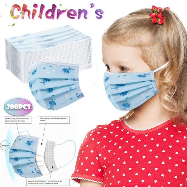 

cycling caps & masks 200pcs fashion disposable mask for kids face nonwoven earloop breathable child halloween cosplay masker 3 ply filter sc, Black
