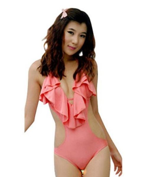 

women's swimwear missky women bikini sets v-neck ruffled backless one piece monokini swimming beach pink us0, White;black