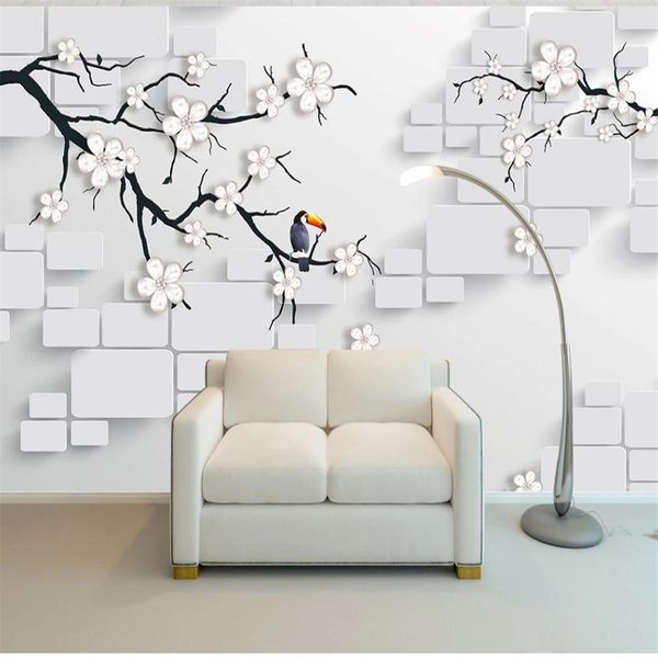 

modern stereoscopic wallpaper 3d three-dimensional branch peach blossom relief wallpapers tv sofa background wall