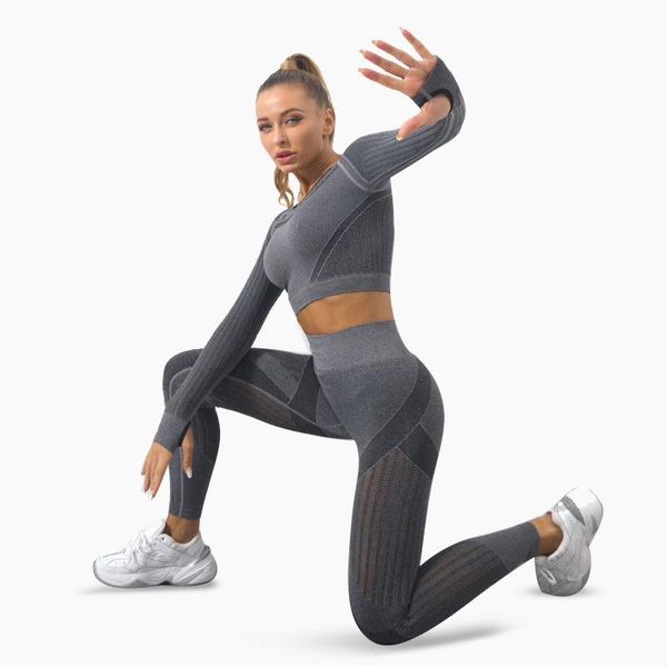 

yoga outfit seamless knitted workout clothing suit hollow breathable buttocks elastic fitness sports set