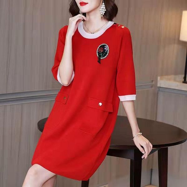 

women's jackets 2021 summer luxury women loose dress red short sleeve o-neck mini fashion party brand designer plus size clothes xxl, Black;brown