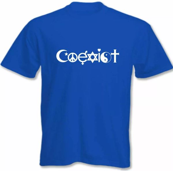

coexist t shirt man funny peace religion, White;black