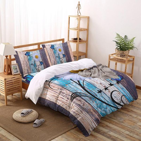 

bedding sets daisy butterfly color wood grain print comforter set duvet cover  king bed home housse de couette gift
