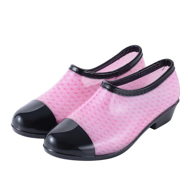 

boots women rain slip on round toe jelly shoes outdoor colorful design waterproof antiskid casual, Black