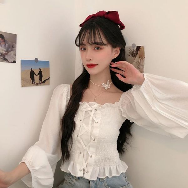

women's blouses & shirts women blouse square collar puff sleeve summer jacket blusas ropa de mujer, White