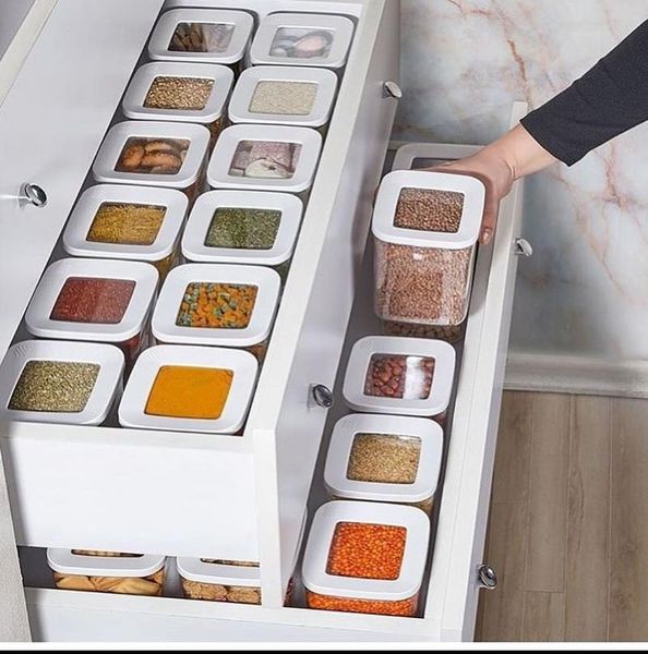 

storage box case set vacuum lid organizer kitchen pantry bottle spice legume spaghetti rice cereals bottles & jars