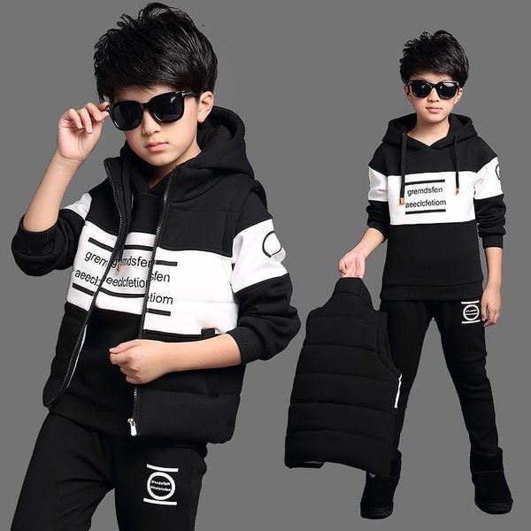 

clothing sets boy girls fall winter thick warm clothes 3pcs sweatshirt +pants+vest letter outfits children tracksuit school uniform 2-12 yea, White