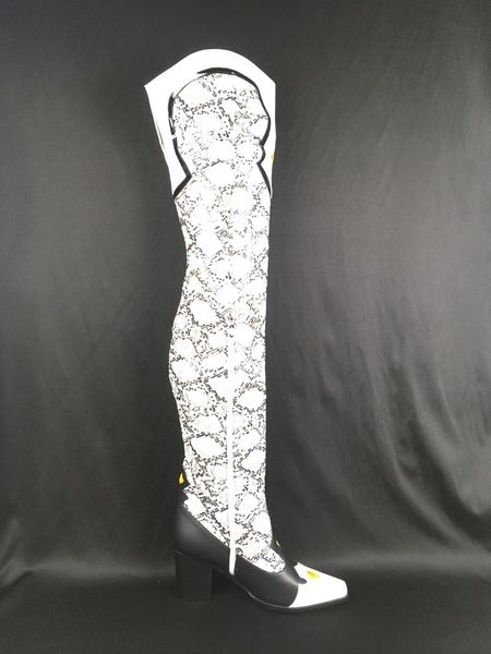 

boots women square toe mid heel over knee block customized, Black