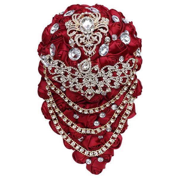 

wedding flowers waterfall wine red bride holding flower crystal ribbon bud lace border diy bridesmaid bouquet church decoration w331g