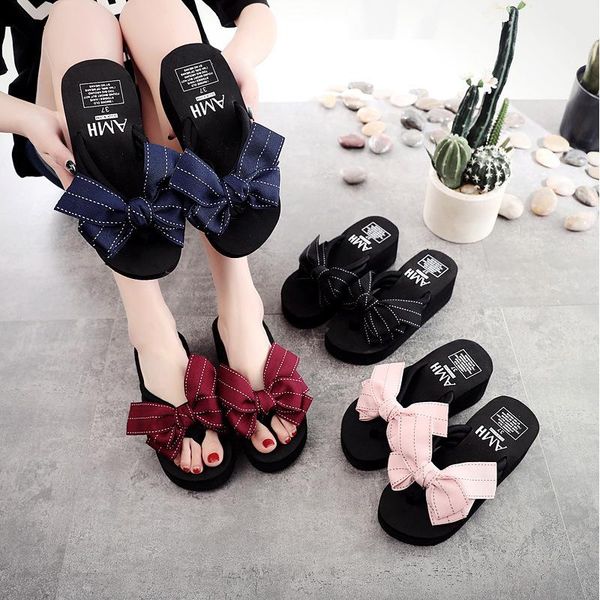 

summer sandals female slippers women flip-flop non-slip bow platform outdoor flip flops 4505, Black
